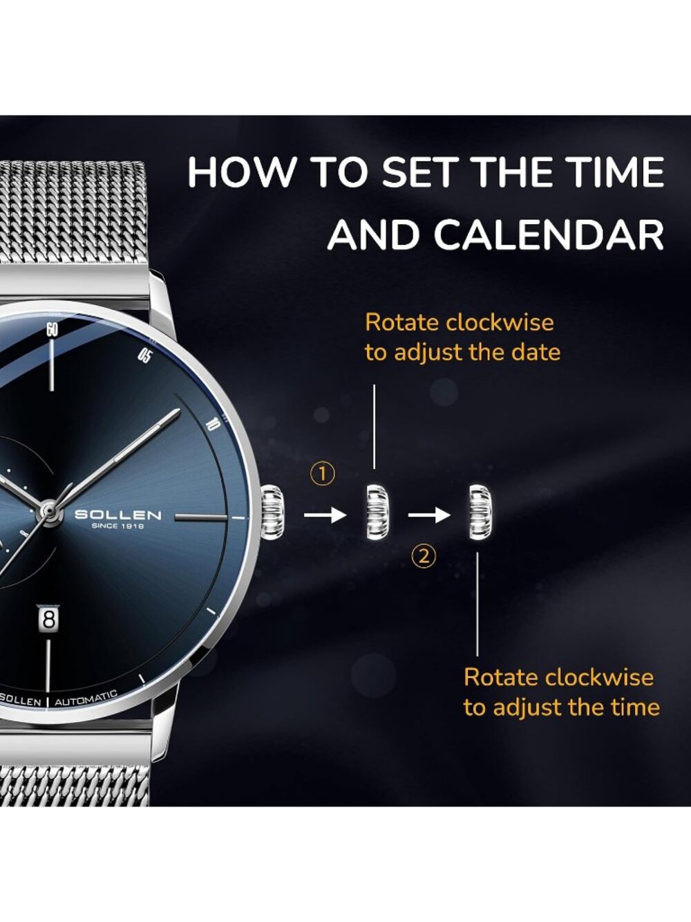 Men's Blue Luxury Minimalist Original Mechanical Movement Automatic Wrist Watch - Picture 5 of 6